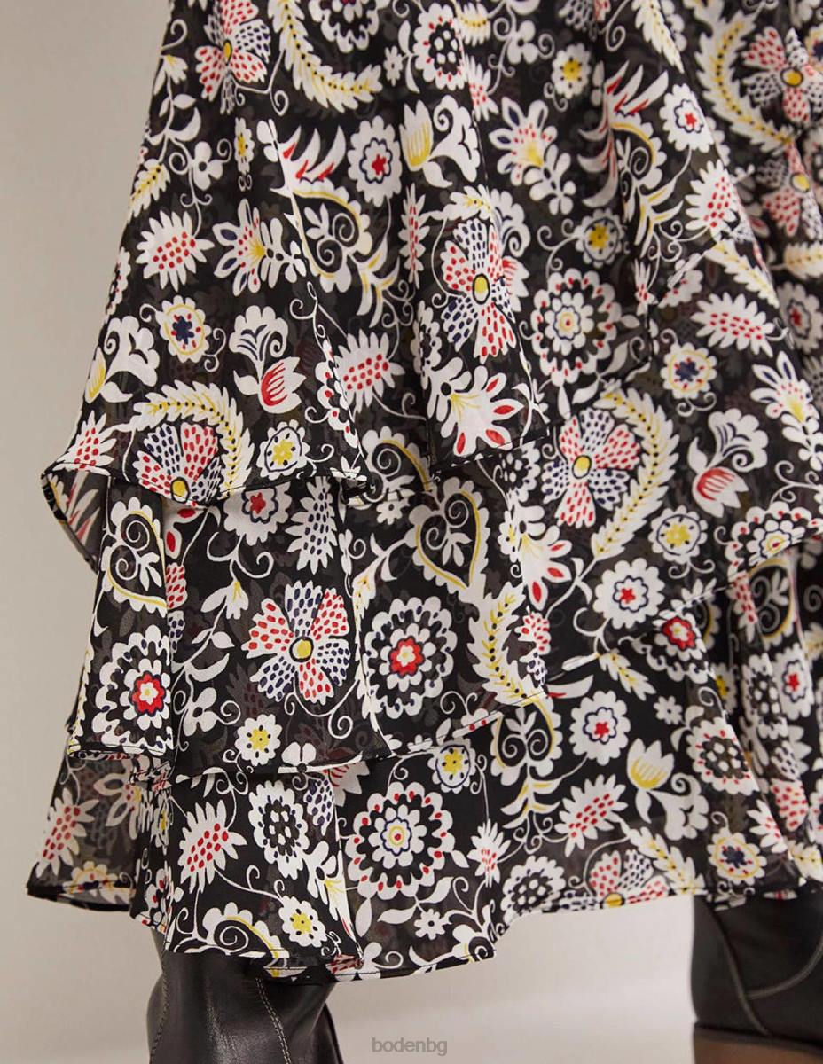 облекло Boden макси пола с множество волани черен и тропически чар Жени LL682562