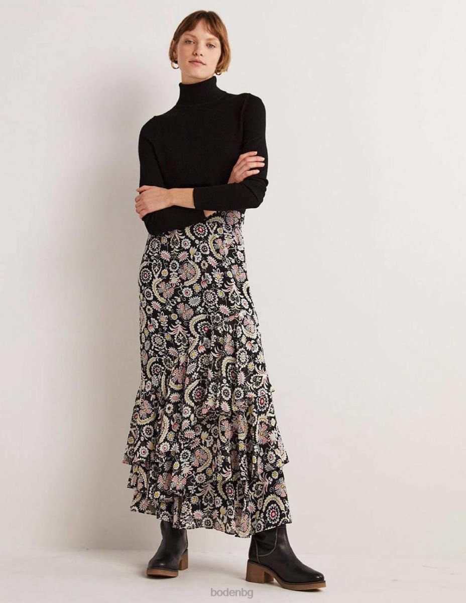 облекло Boden макси пола с множество волани черен и тропически чар Жени LL682562