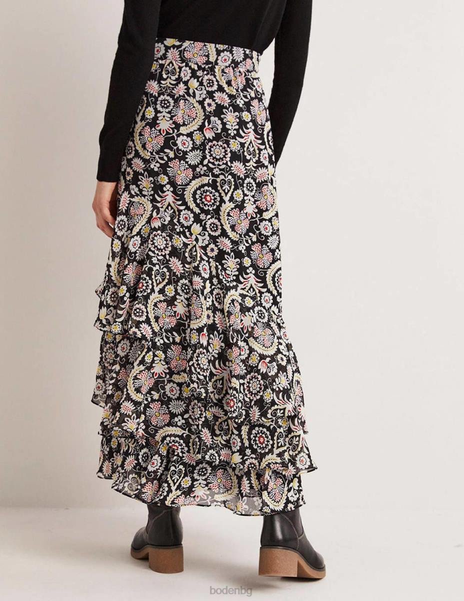 облекло Boden макси пола с множество волани черен и тропически чар Жени LL682562