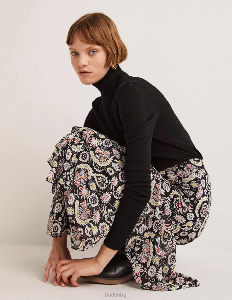 облекло Boden макси пола с множество волани черен и тропически чар Жени LL682562