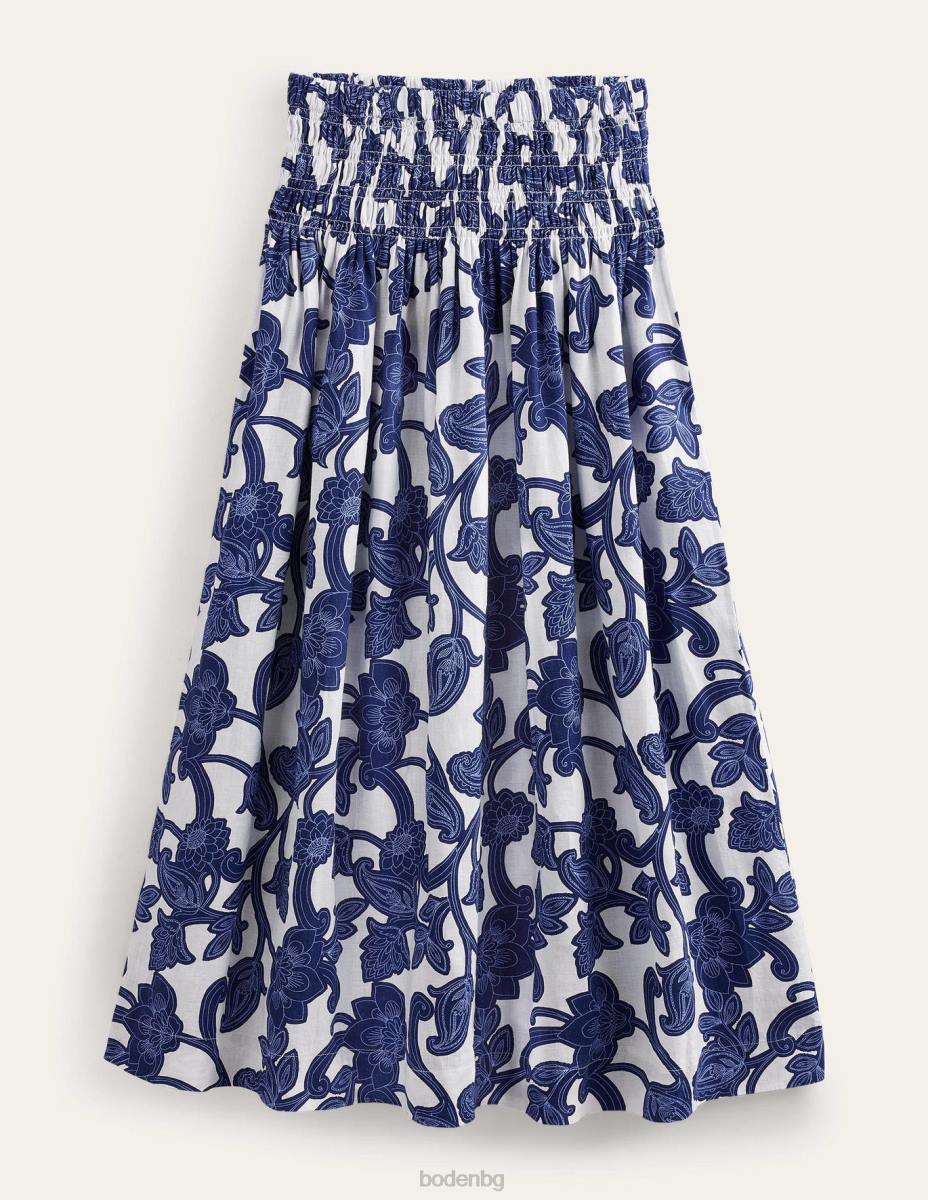 облекло Boden ленена миди пола с набраздена талия синя панделка и пейсли вихър Жени LL682575