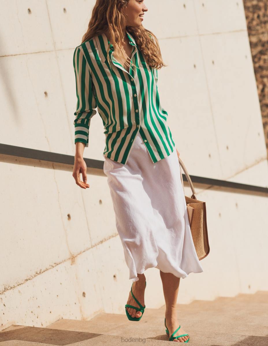 облекло Boden пристрастна ленена миди пола бяло Жени LL682584