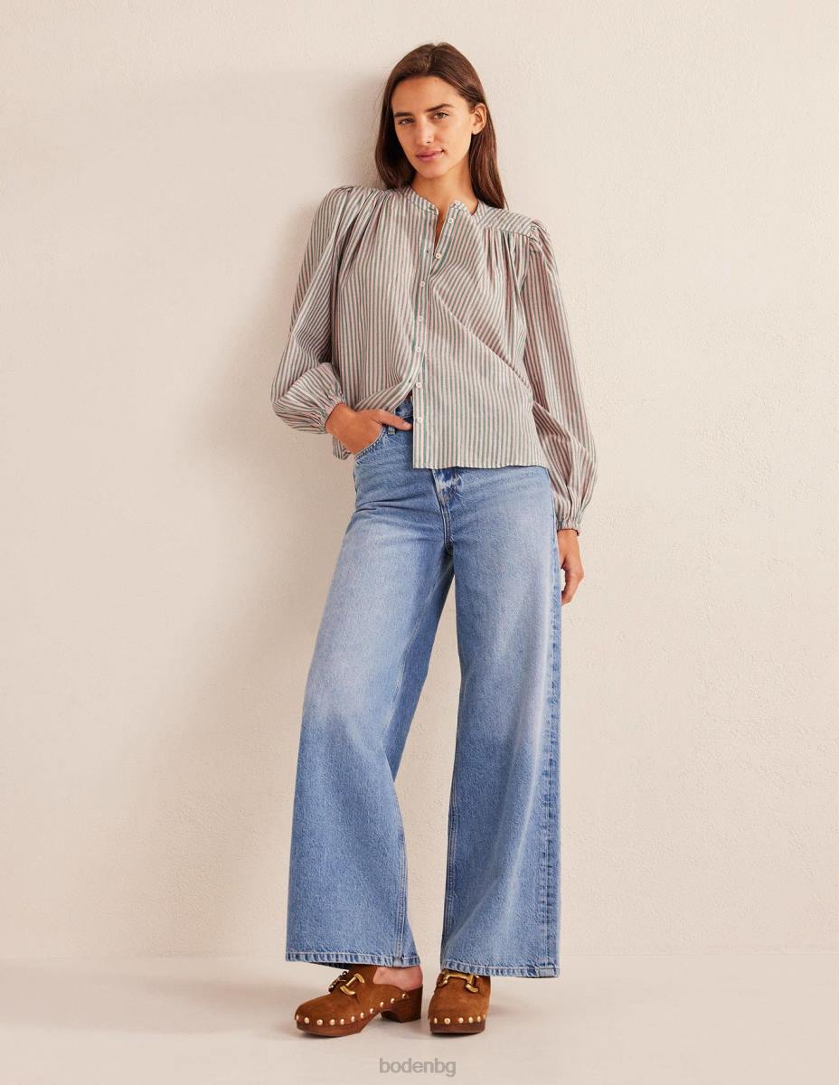 облекло Boden селска блуза с кръгла кройка розова и зелена искряща ивица Жени LL681010