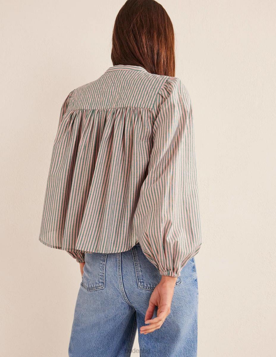 облекло Boden селска блуза с кръгла кройка розова и зелена искряща ивица Жени LL681010