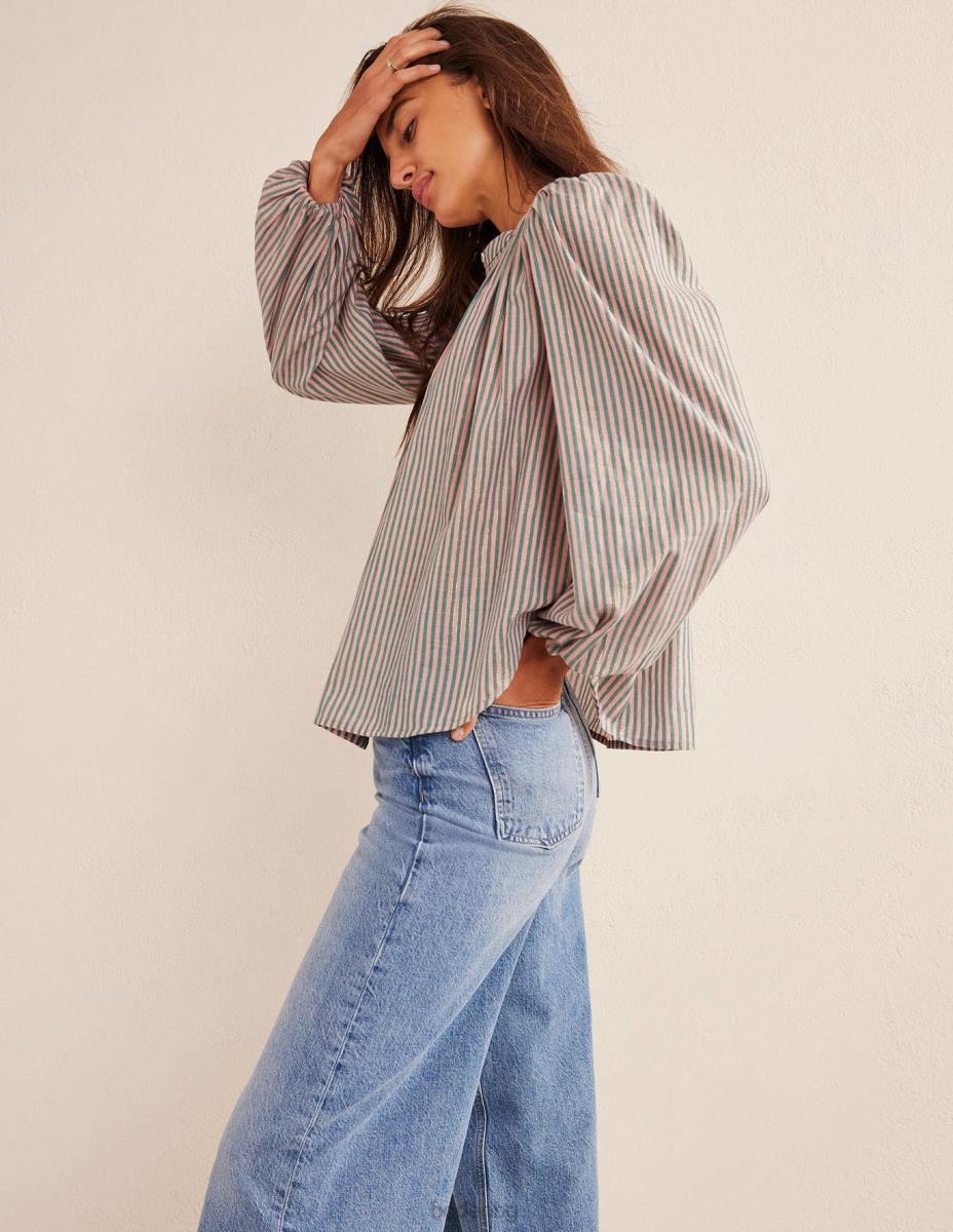 облекло Boden селска блуза с кръгла кройка розова и зелена искряща ивица Жени LL681010