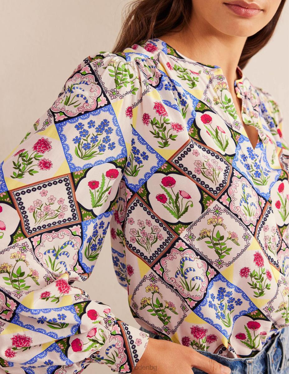 облекло Boden риза с печат на разположение слонова кост и дива камбанка Жени LL681087