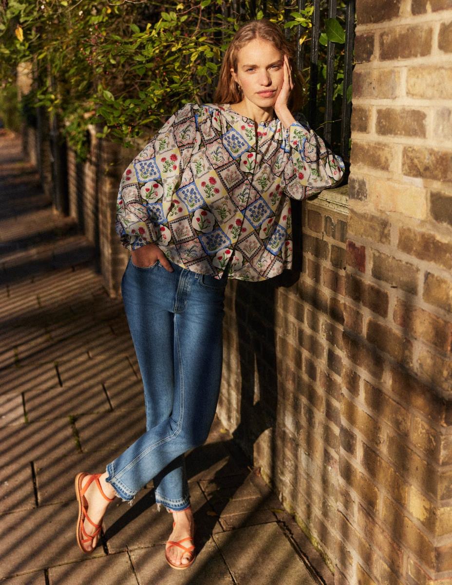 облекло Boden риза с печат на разположение слонова кост и дива камбанка Жени LL681087