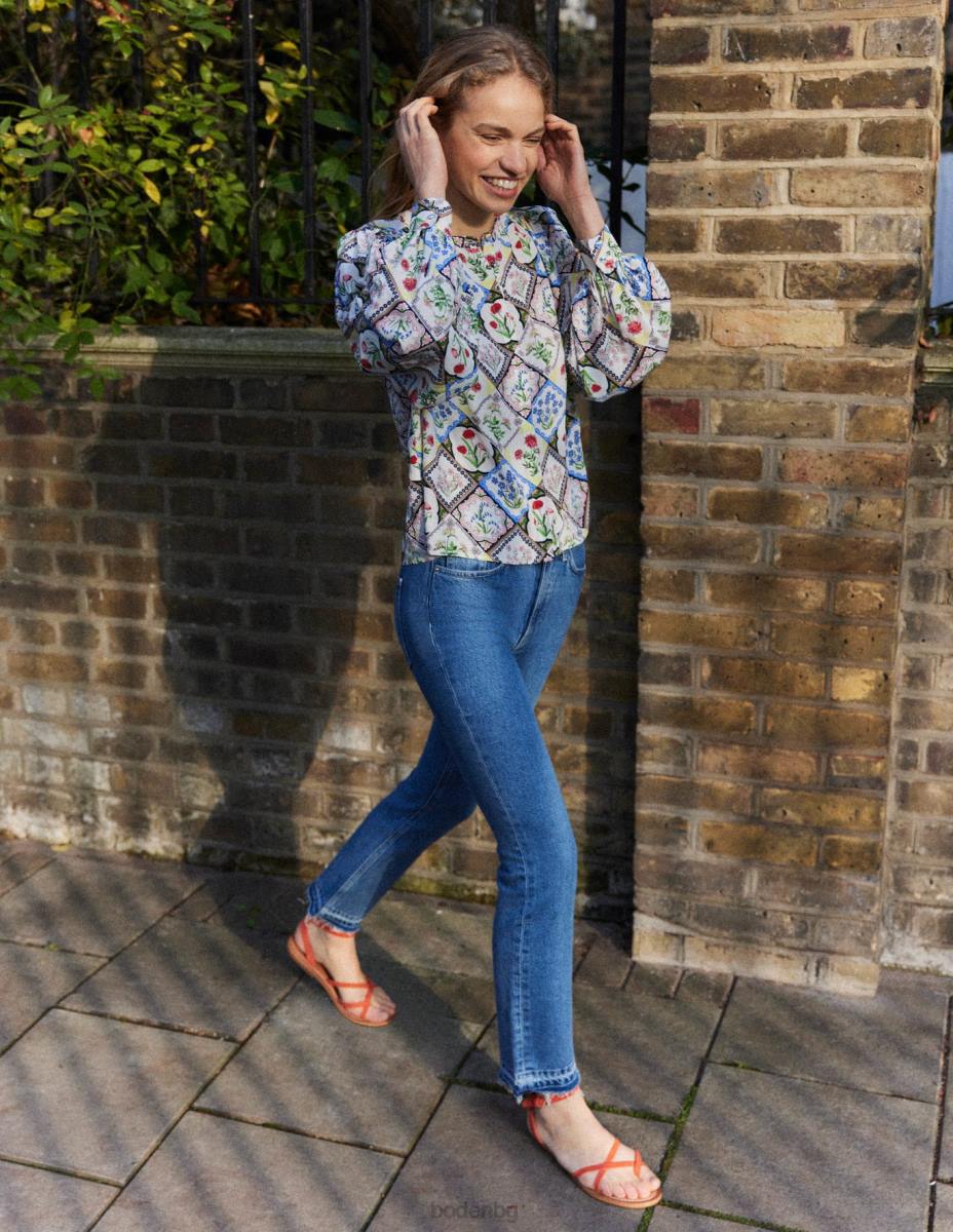 облекло Boden риза с печат на разположение слонова кост и дива камбанка Жени LL681087