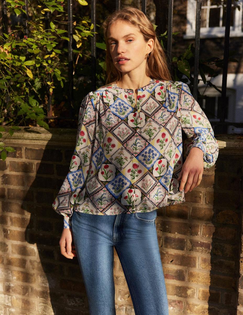 облекло Boden риза с печат на разположение слонова кост и дива камбанка Жени LL681087