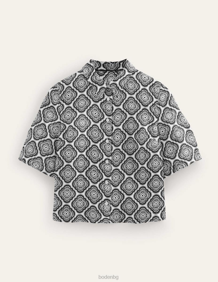 облекло Boden ленена риза с къс ръкав черен и растителен руж Жени LL681101