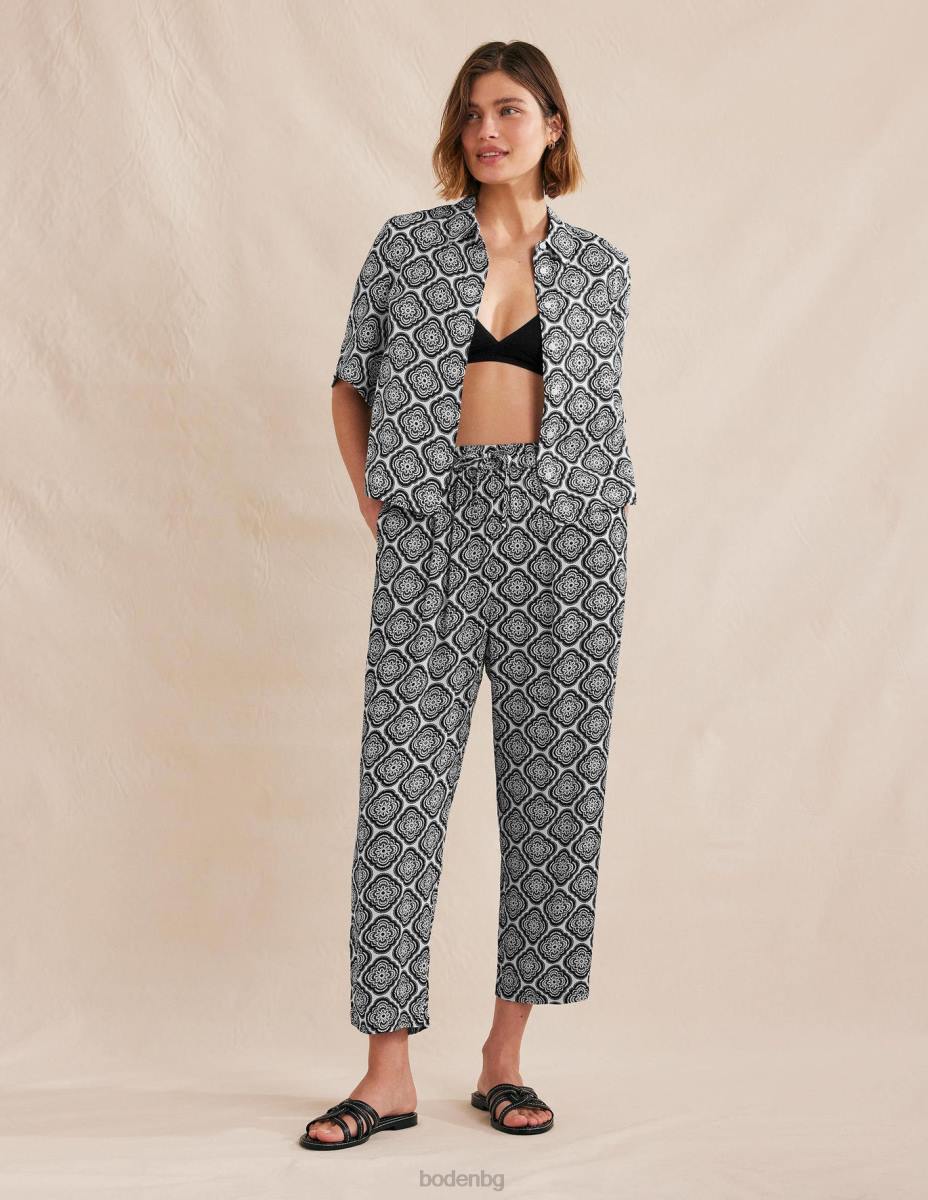 облекло Boden ленена риза с къс ръкав черен и растителен руж Жени LL681101