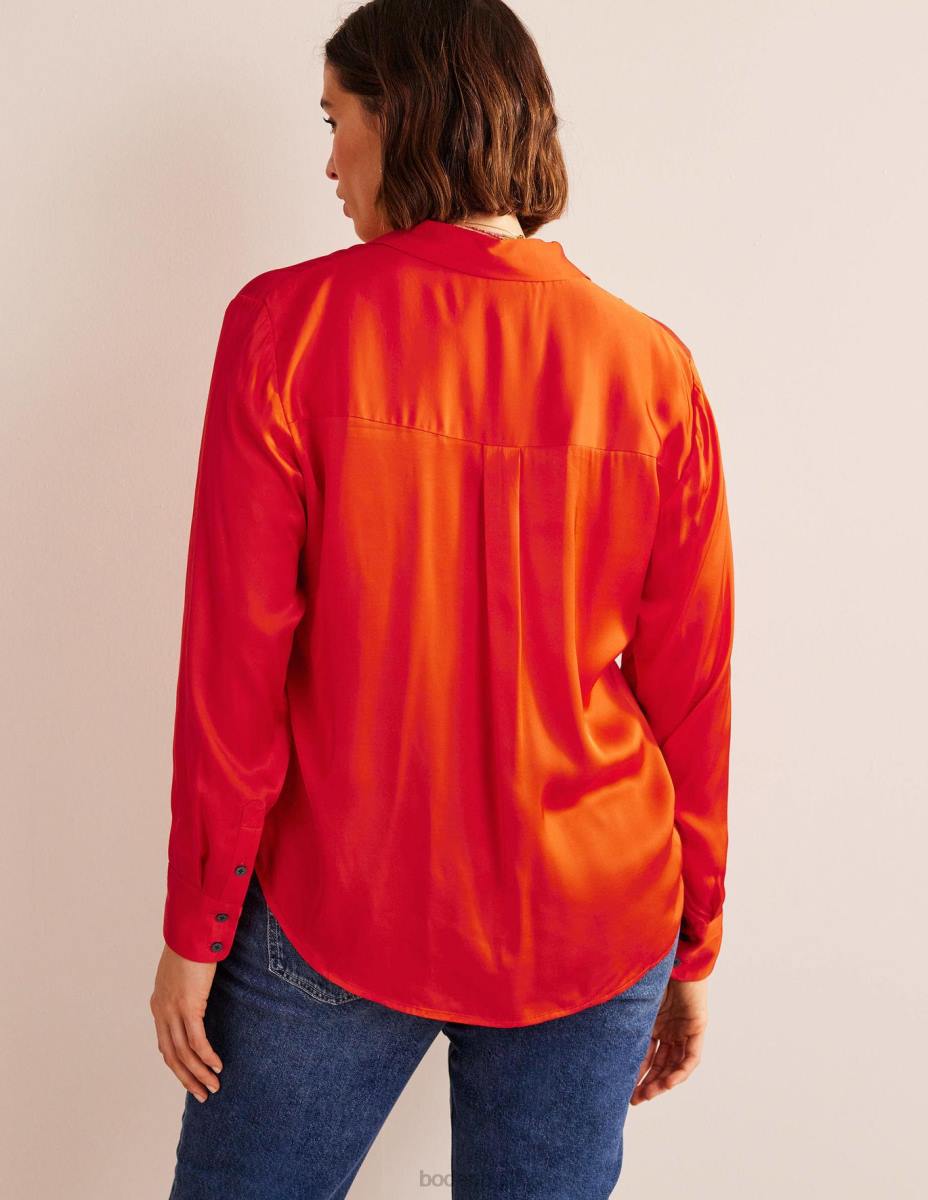 облекло Boden спокойна сатенена риза чери домат Жени LL681117