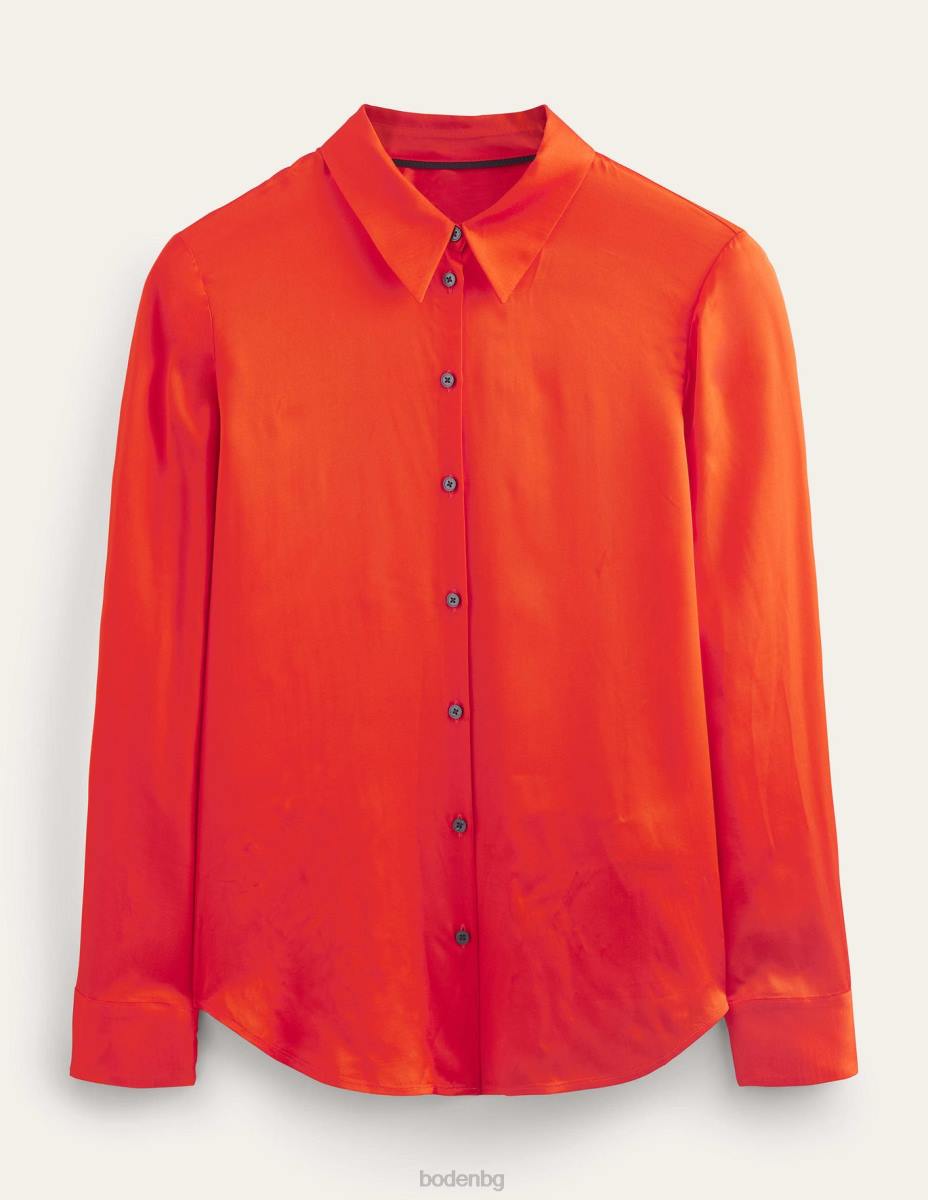 облекло Boden спокойна сатенена риза чери домат Жени LL681117