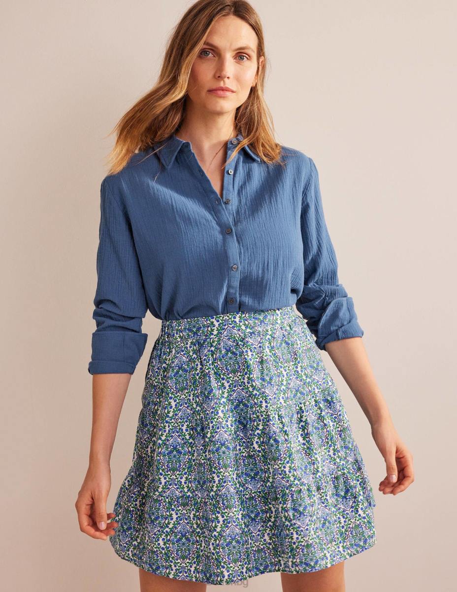 облекло Boden риза с памучна текстура истински флот Жени LL681182