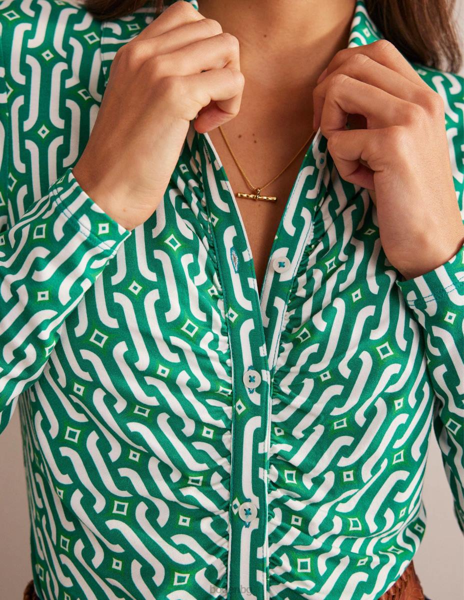 облекло Boden тениска с щампа ярко изумрудено и лазурно гео Жени LL681189