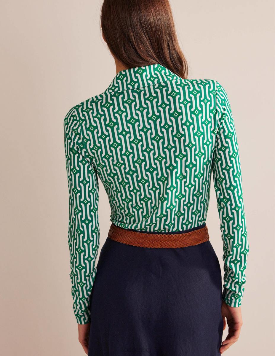 облекло Boden тениска с щампа ярко изумрудено и лазурно гео Жени LL681189