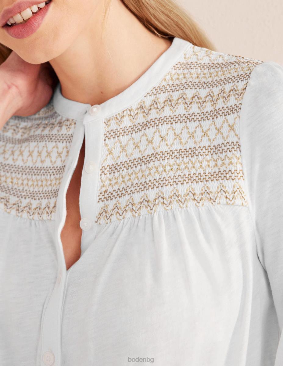 облекло Boden бродирана риза с иго слонова кост и златна бродерия Жени LL681275