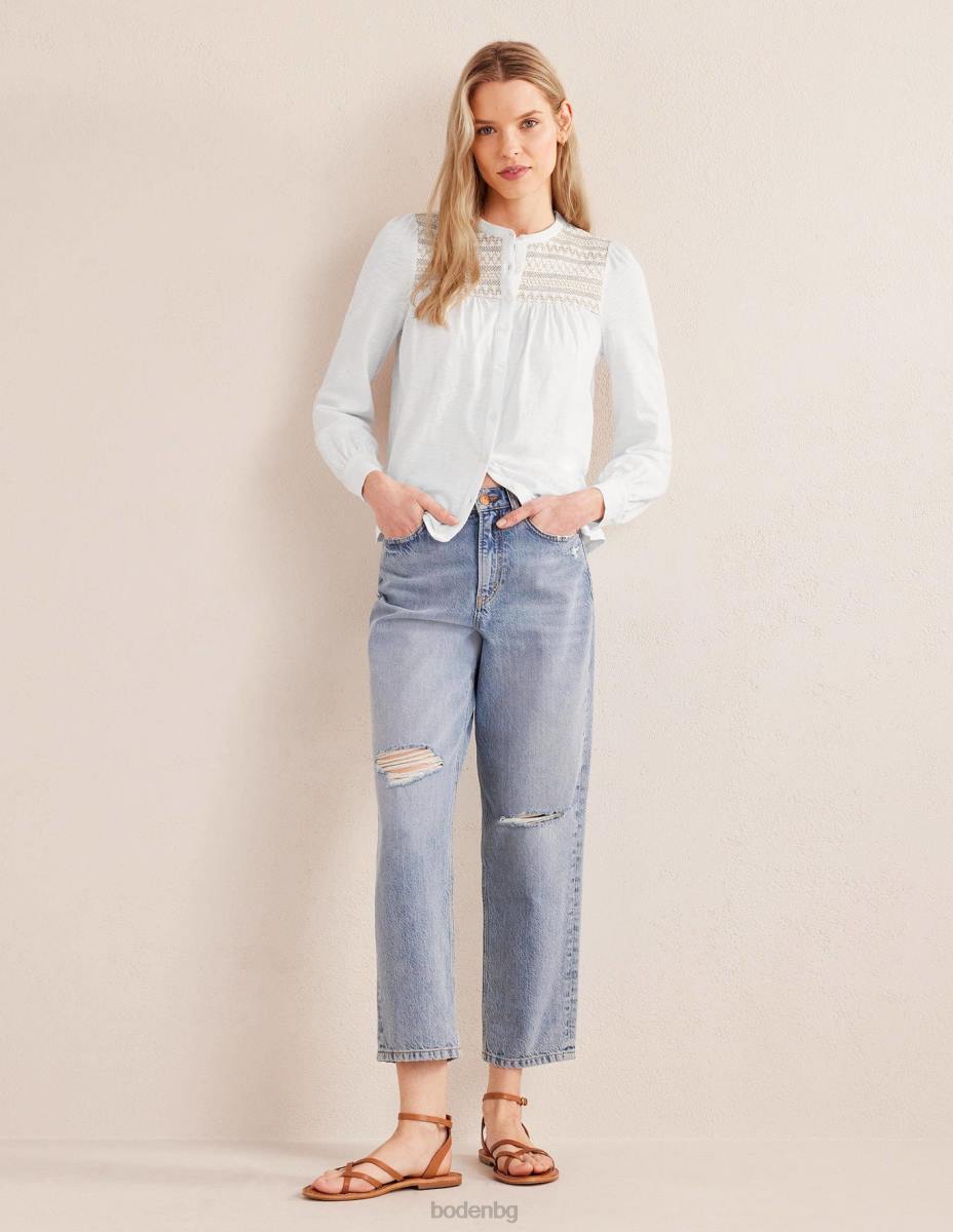 облекло Boden бродирана риза с иго слонова кост и златна бродерия Жени LL681275