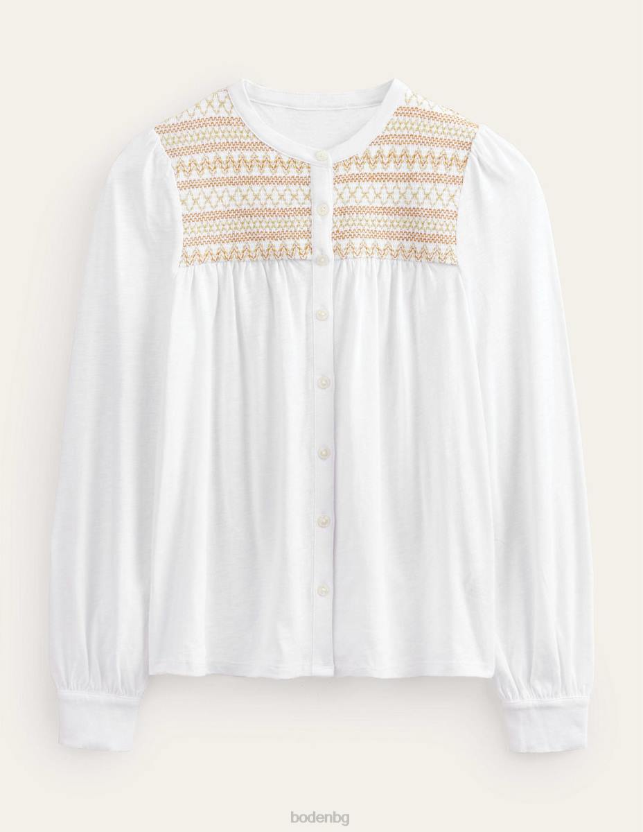 облекло Boden бродирана риза с иго слонова кост и златна бродерия Жени LL681275