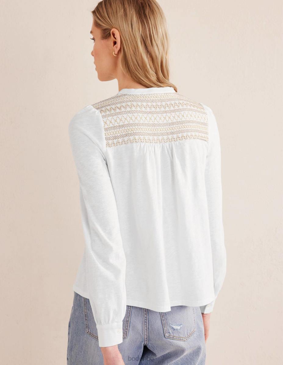 облекло Boden бродирана риза с иго слонова кост и златна бродерия Жени LL681275