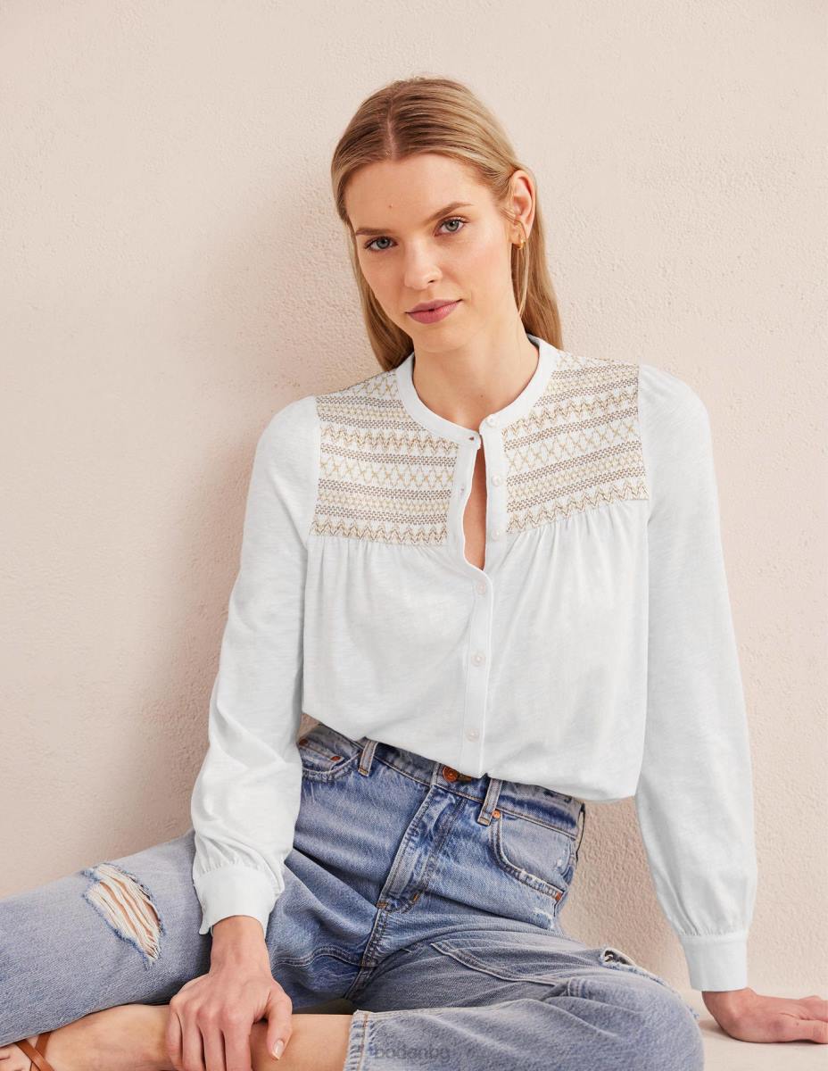 облекло Boden бродирана риза с иго слонова кост и златна бродерия Жени LL681275