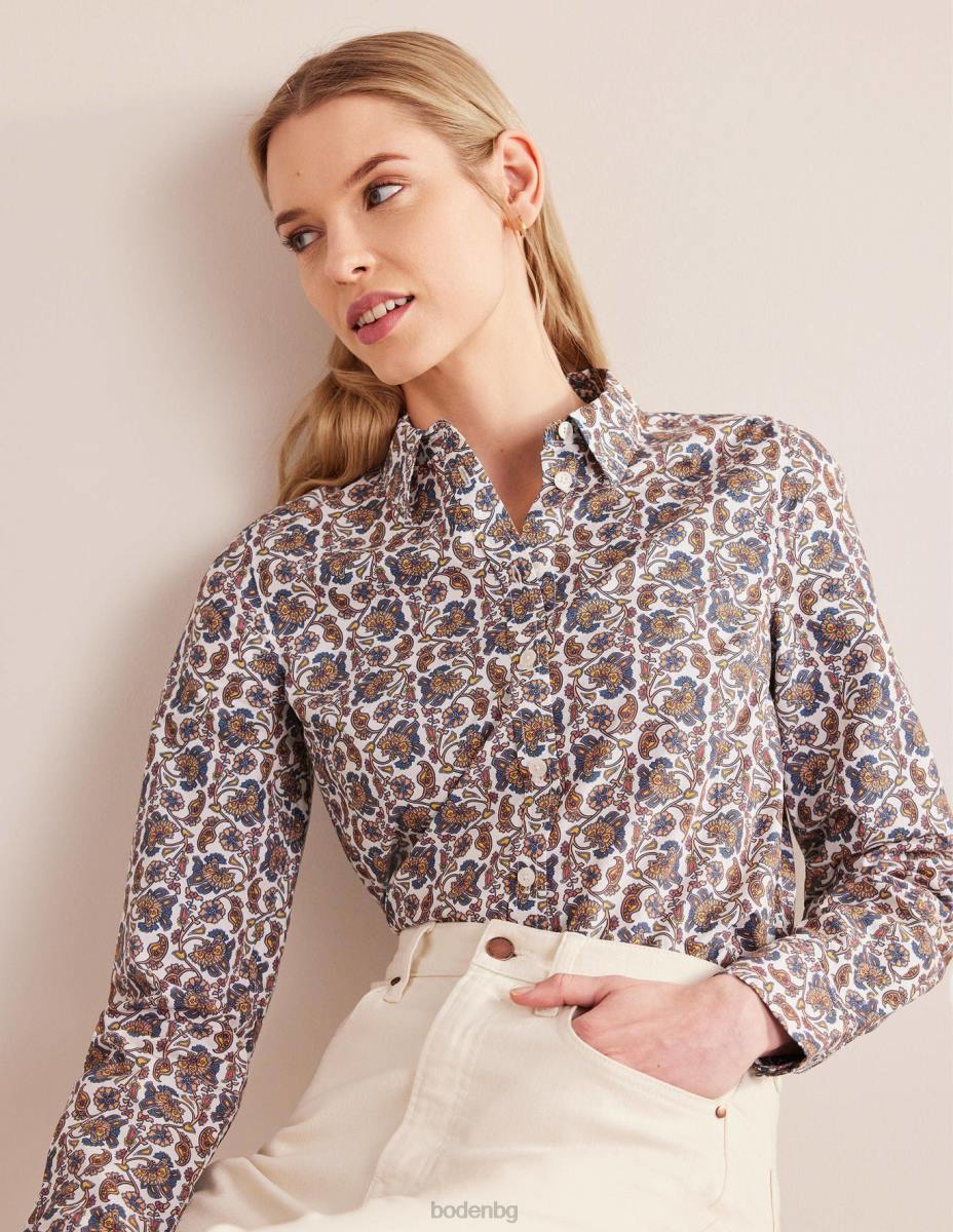 облекло Boden права памучна риза слонова кост и пейсли Жени LL681365