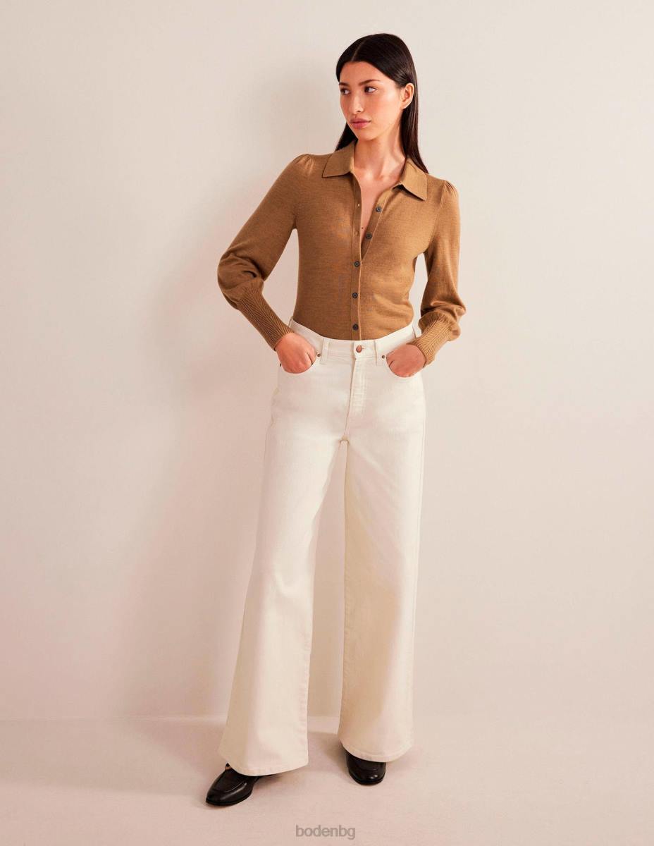 облекло Boden риза с маншети с мериносови детайли камилски меланж Жени LL681440