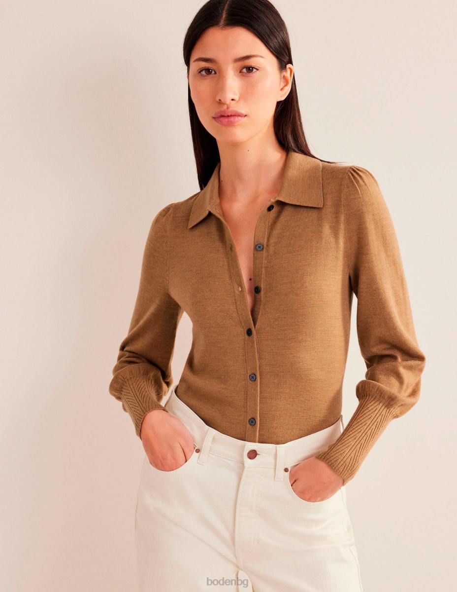 облекло Boden риза с маншети с мериносови детайли камилски меланж Жени LL681440