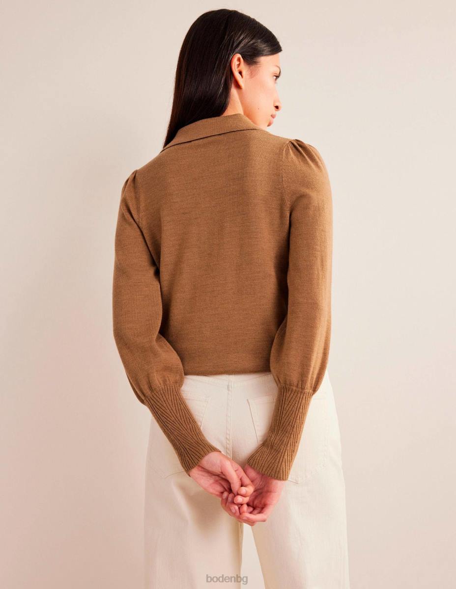 облекло Boden риза с маншети с мериносови детайли камилски меланж Жени LL681440