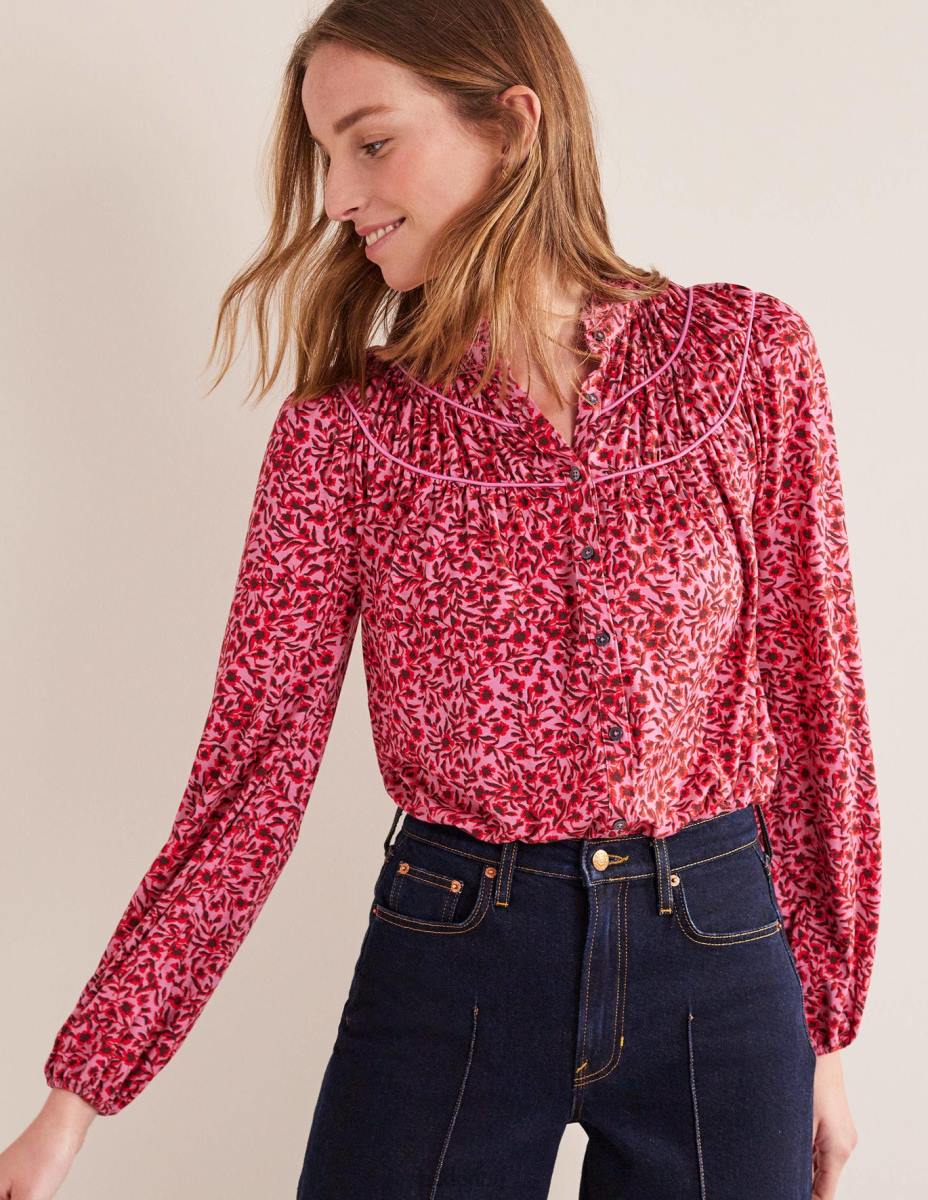 облекло Boden риза от джърси с нагъната форма джин шипене и абстрактна лоза Жени LL681446