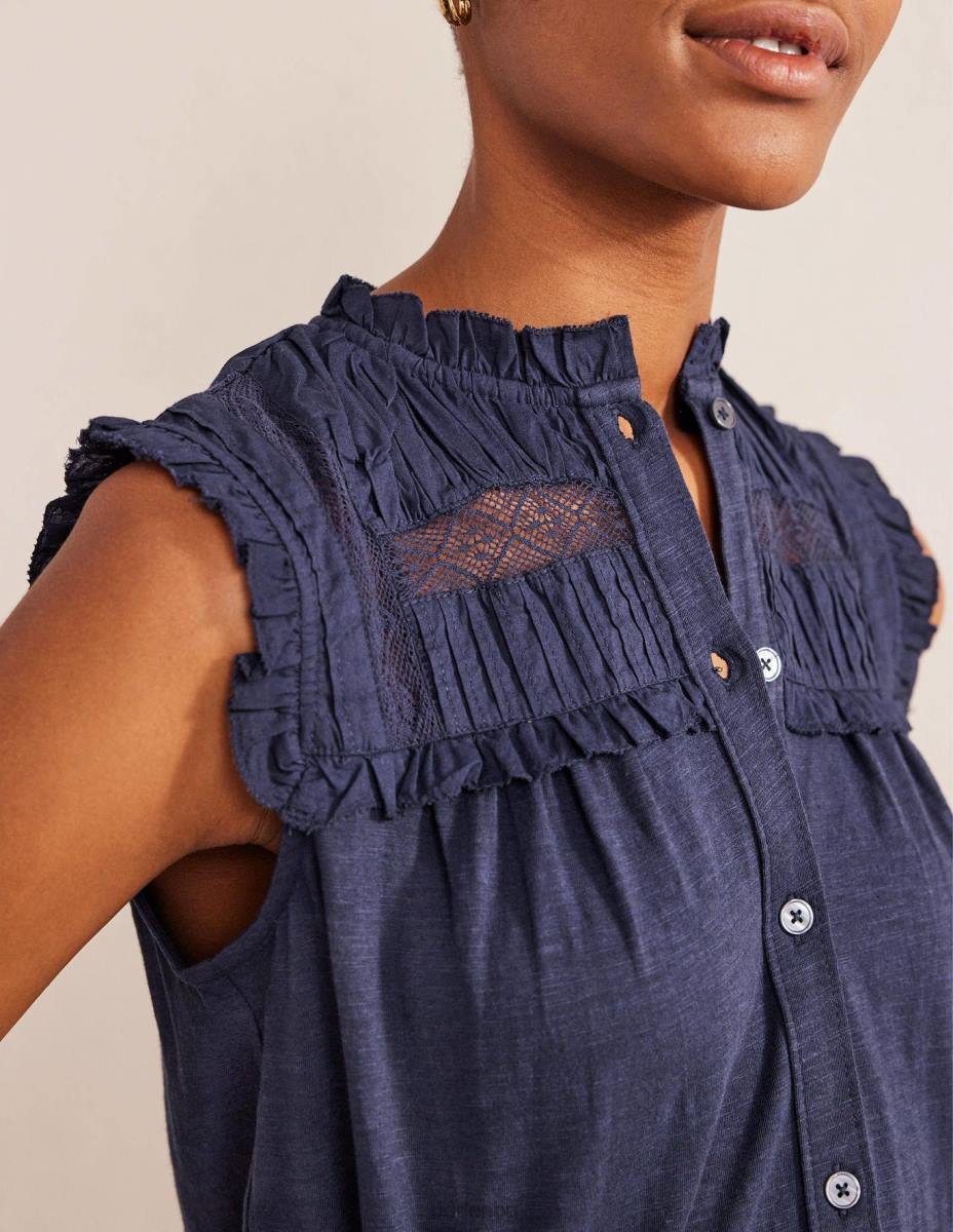 облекло Boden риза с детайли от трико военноморски флот Жени LL681449