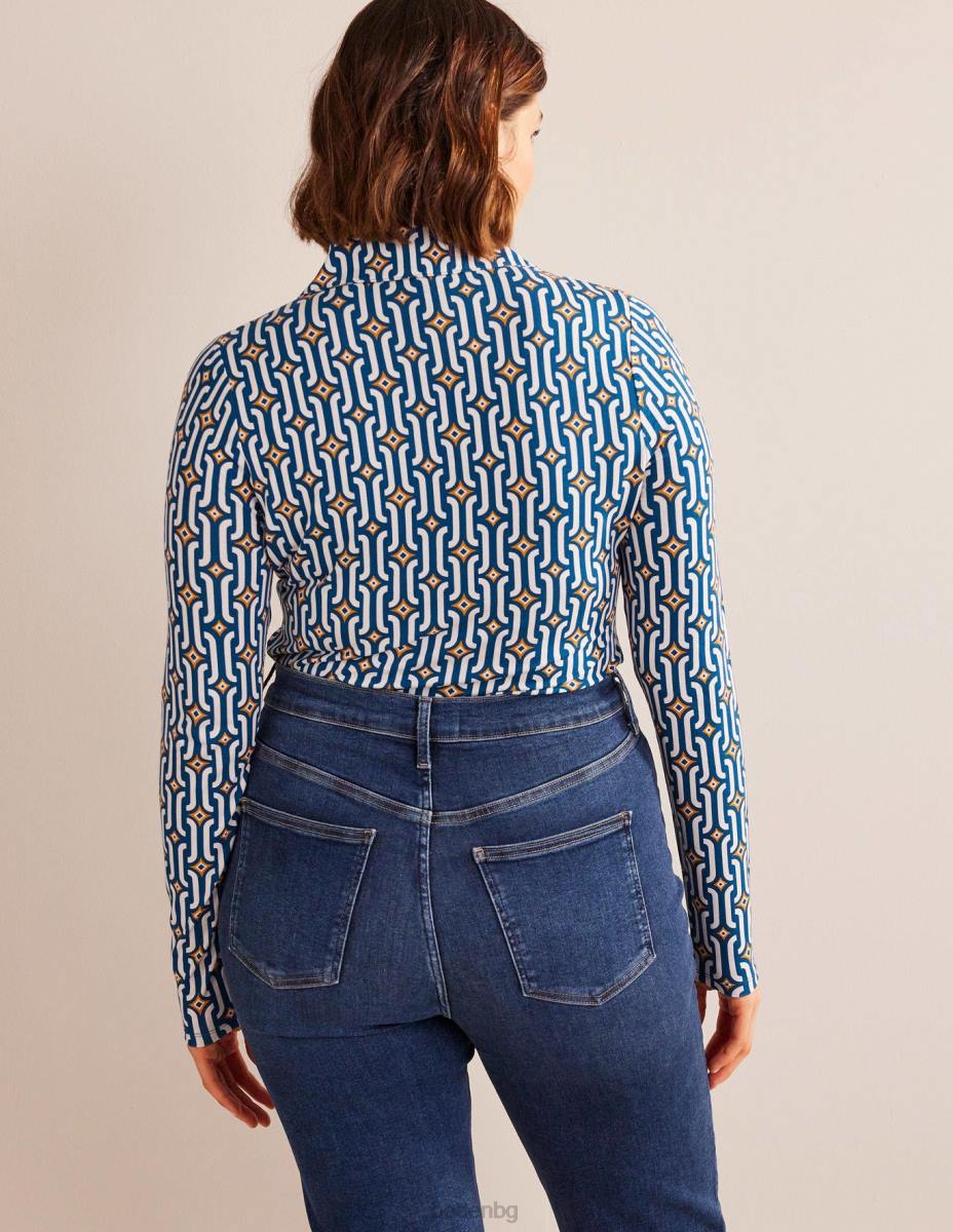 облекло Boden тениска с щампа сапфир и лазур гео Жени LL681485