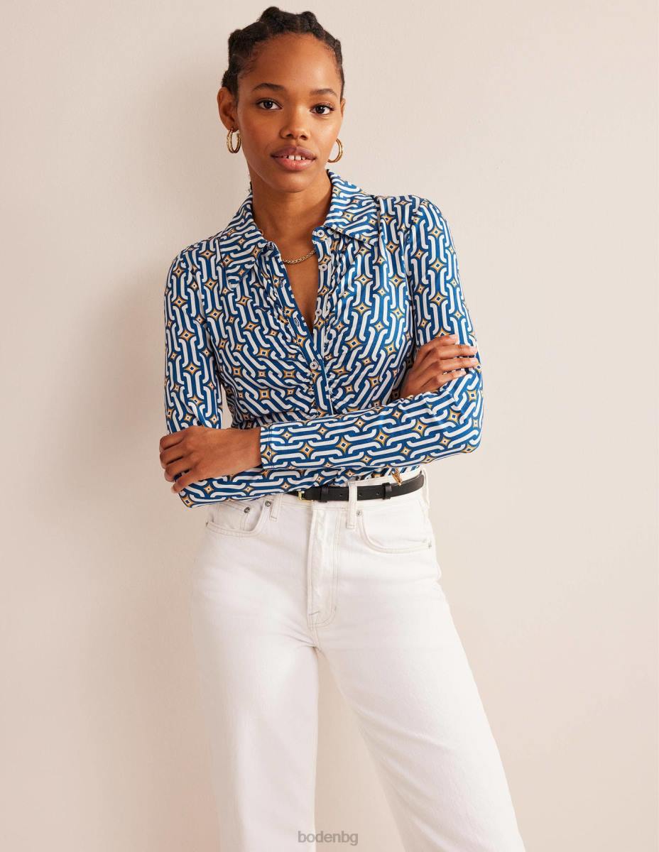 облекло Boden тениска с щампа сапфир и лазур гео Жени LL681485