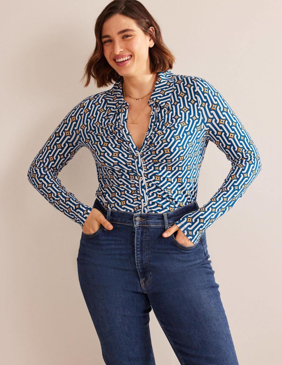 облекло Boden тениска с щампа сапфир и лазур гео Жени LL681485