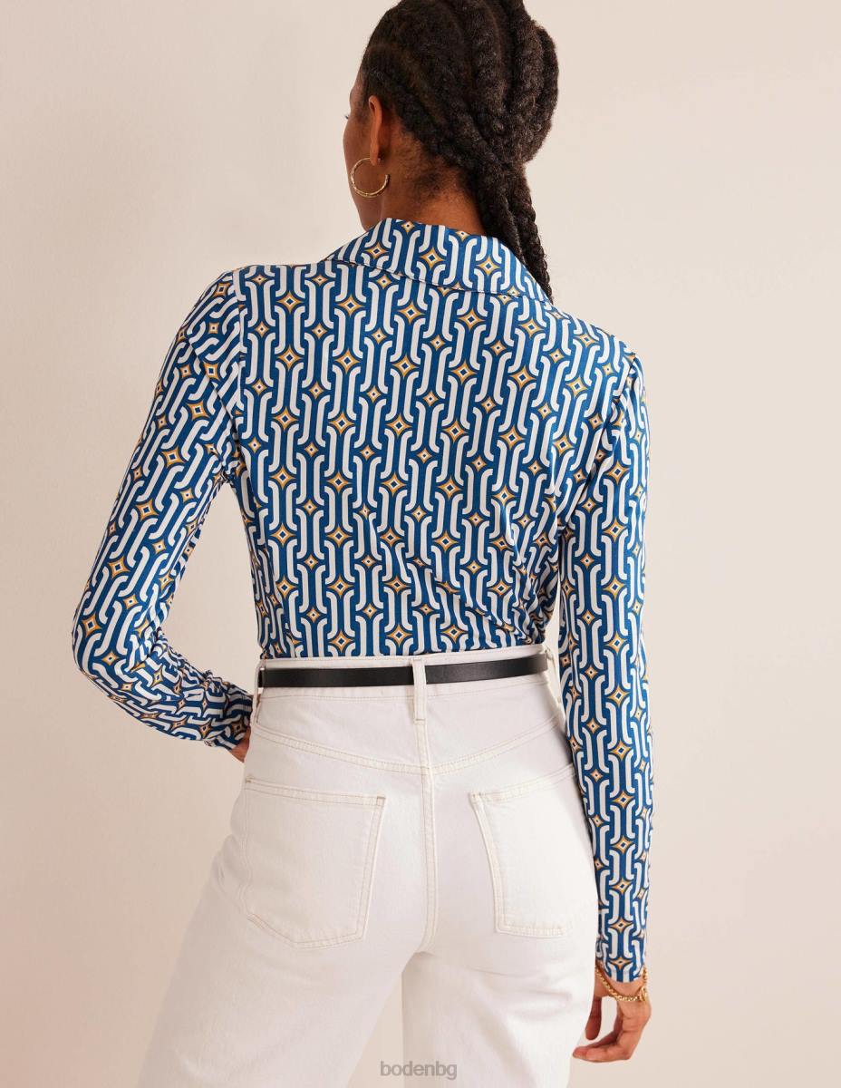 облекло Boden тениска с щампа сапфир и лазур гео Жени LL681485