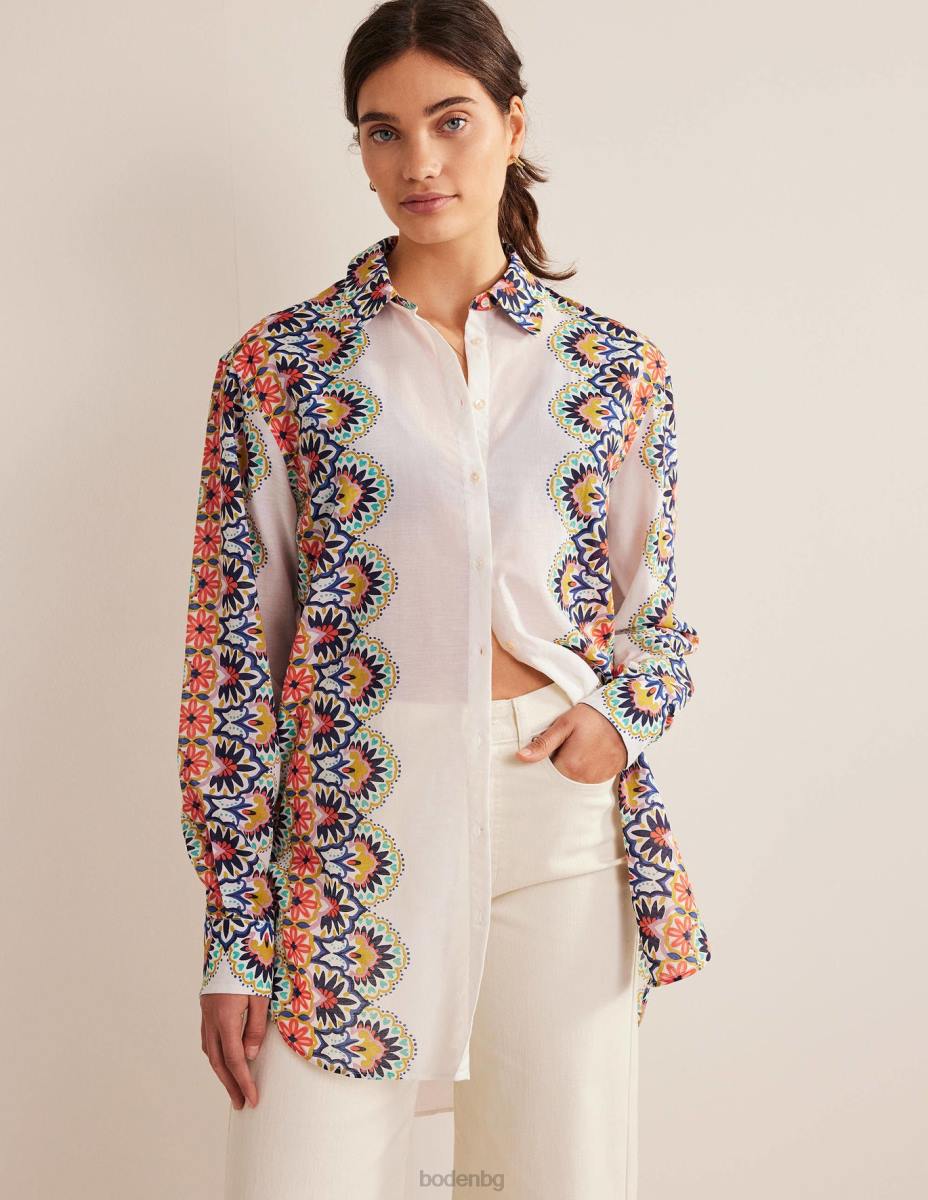 облекло Boden празнична дълга риза слонова кост и цвете Жени LL681496