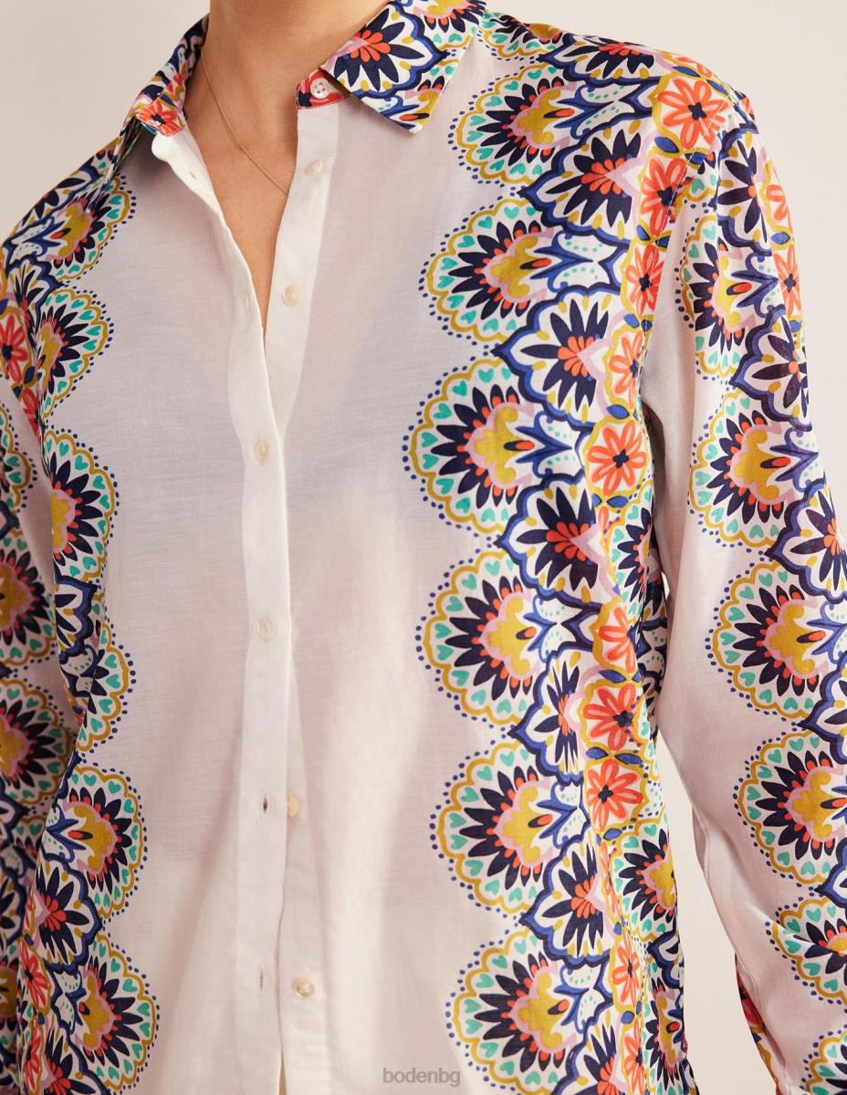 облекло Boden празнична дълга риза слонова кост и цвете Жени LL681496