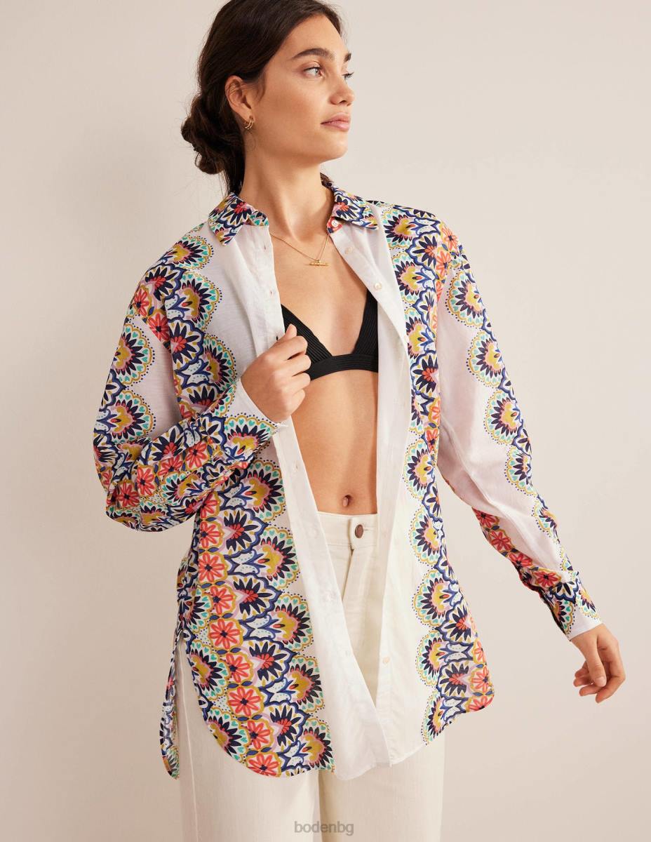 облекло Boden празнична дълга риза слонова кост и цвете Жени LL681496