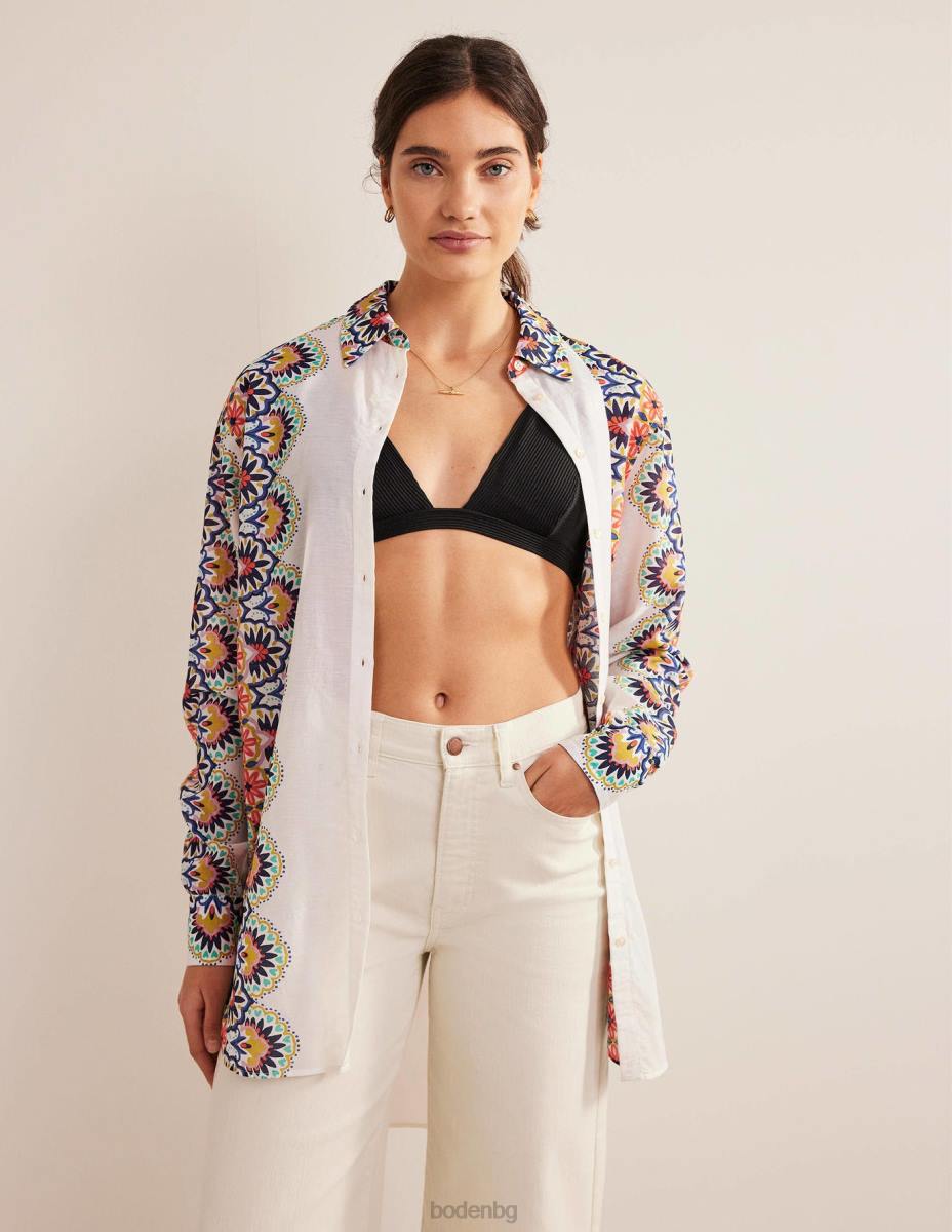 облекло Boden празнична дълга риза слонова кост и цвете Жени LL681496