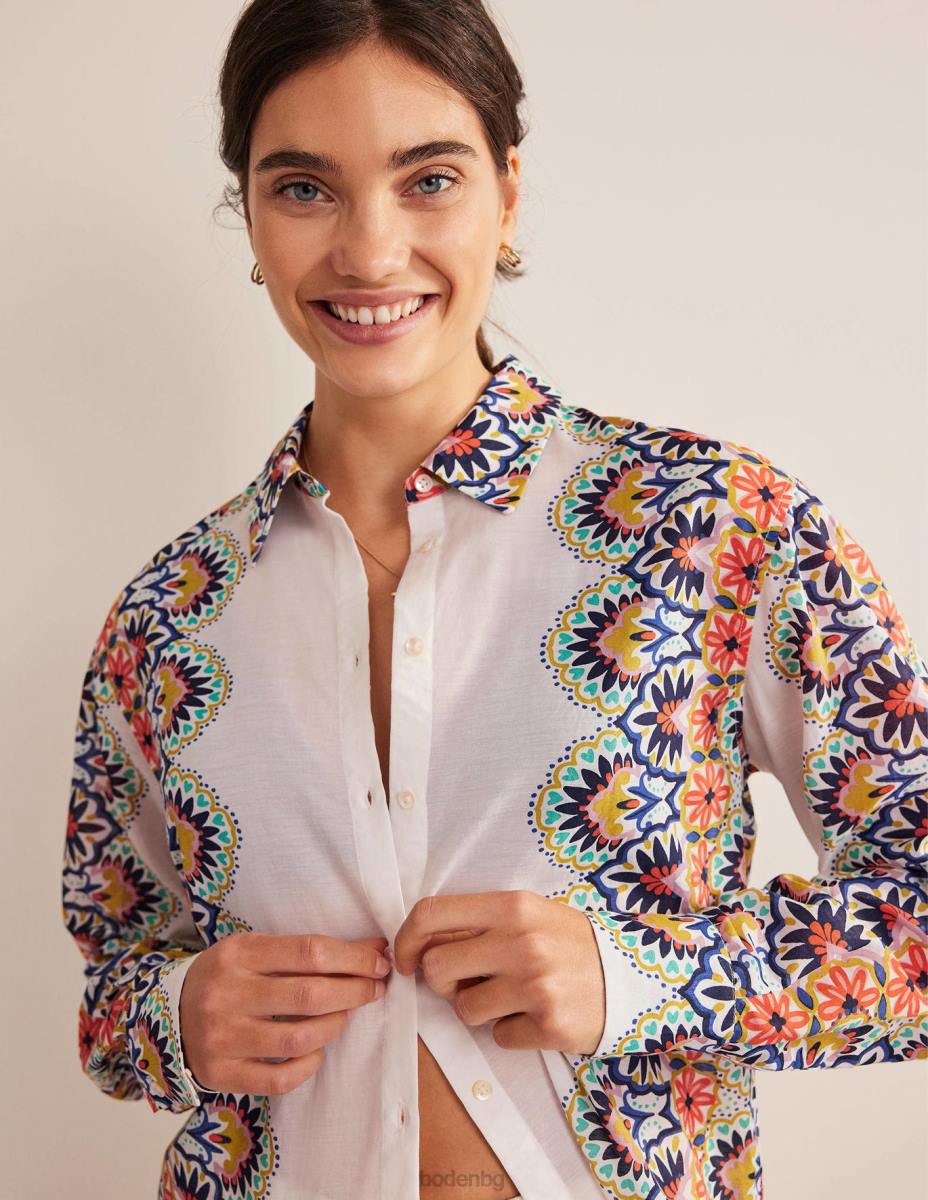 облекло Boden празнична дълга риза слонова кост и цвете Жени LL681496