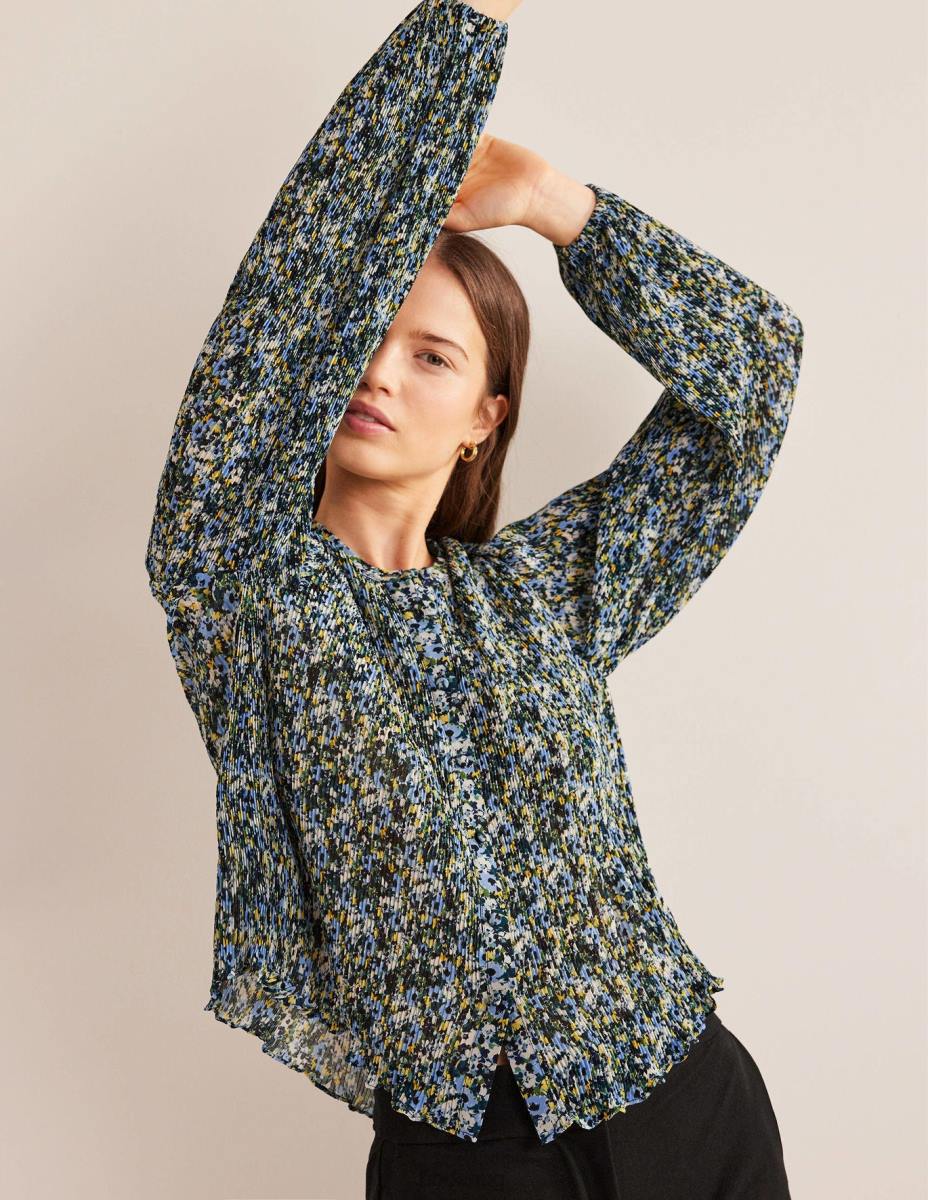 облекло Boden плисирана блуза ленено семе и живописно цвете Жени LL681682