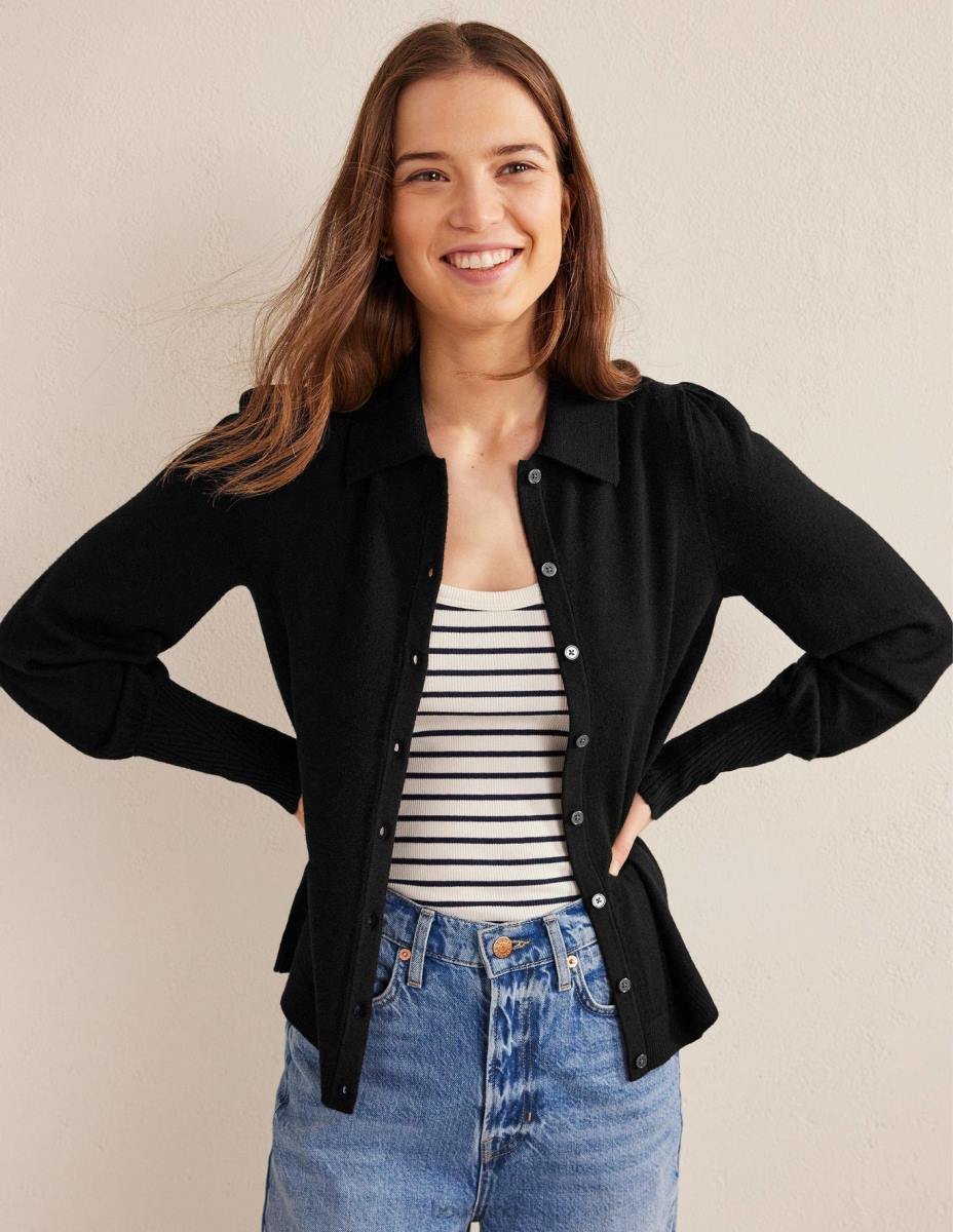 облекло Boden риза с маншети с мериносови детайли черен Жени LL681753