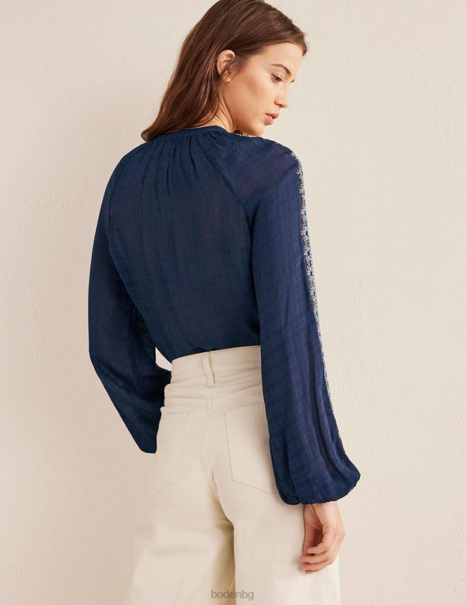 облекло Boden бродирана блуза военноморски флот Жени LL681764