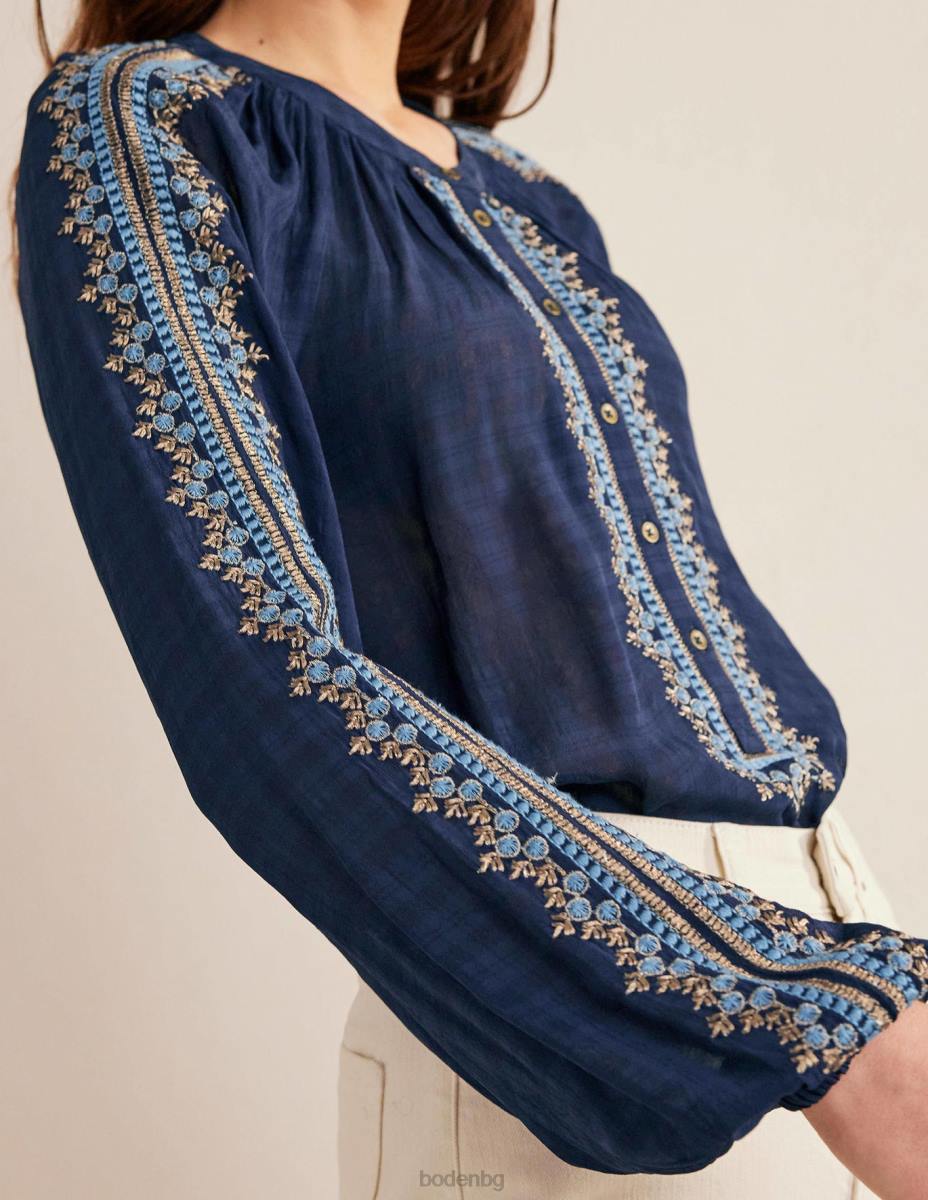 облекло Boden бродирана блуза военноморски флот Жени LL681764