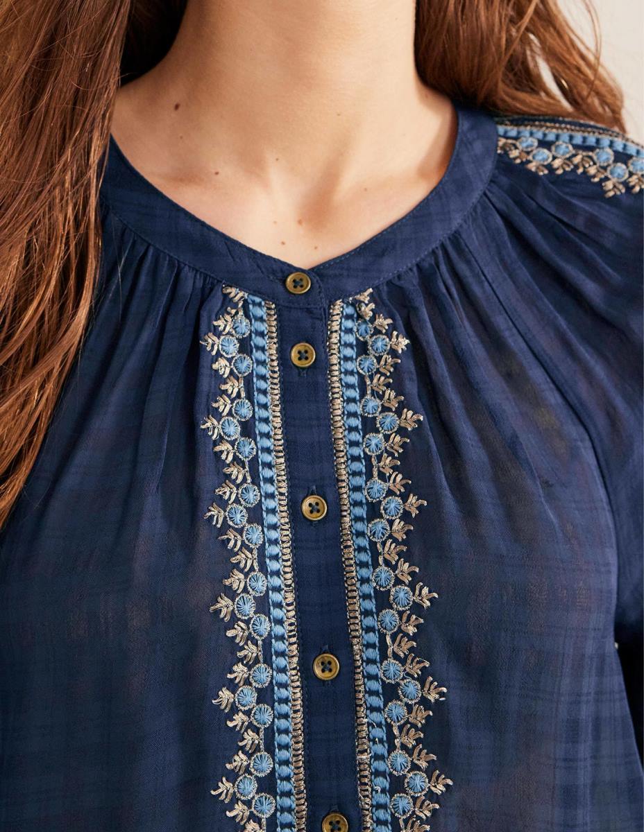 облекло Boden бродирана блуза военноморски флот Жени LL681764