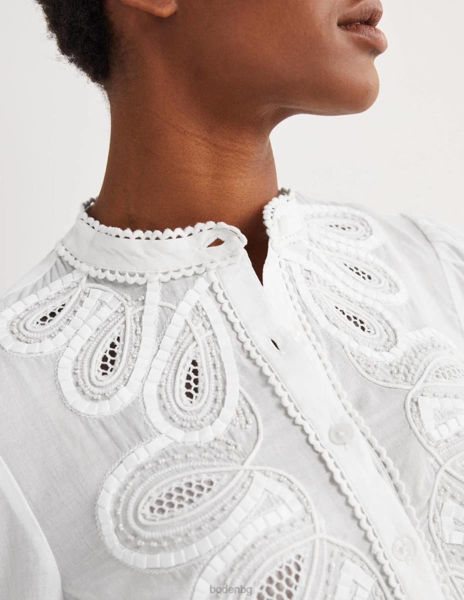 облекло Boden бродирана риза бяло Жени LL681782
