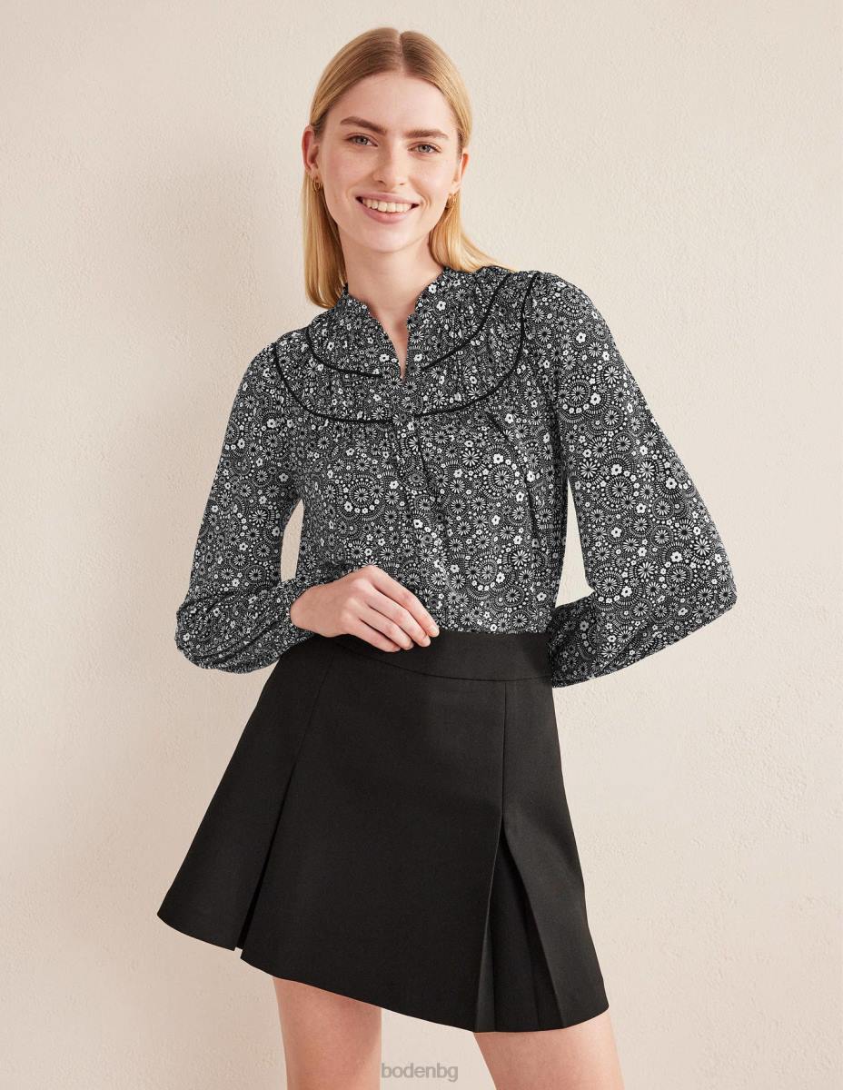облекло Boden риза от джърси с нагъната форма черна и точкова маргаритка Жени LL681802