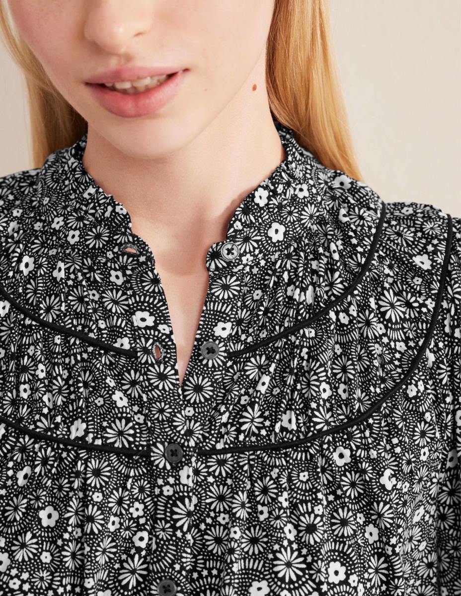 облекло Boden риза от джърси с нагъната форма черна и точкова маргаритка Жени LL681802