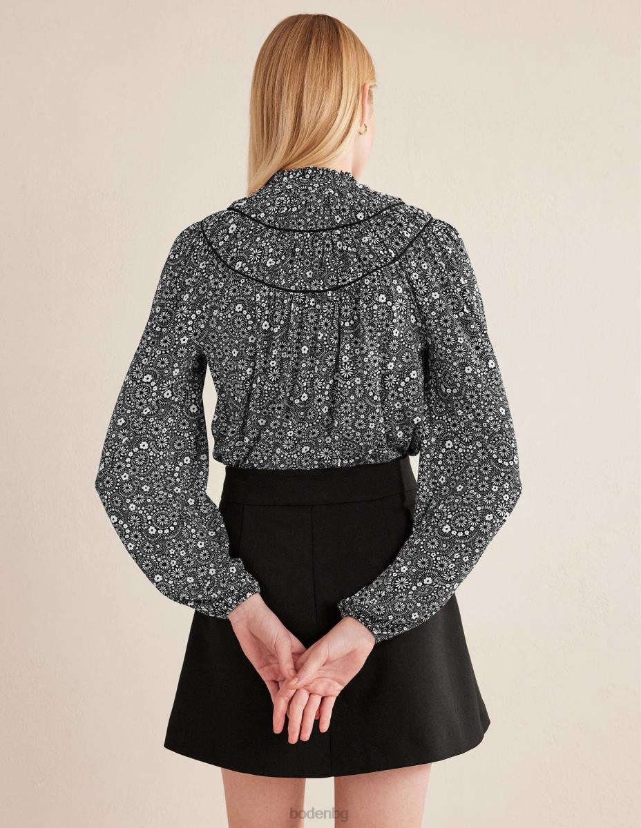 облекло Boden риза от джърси с нагъната форма черна и точкова маргаритка Жени LL681802