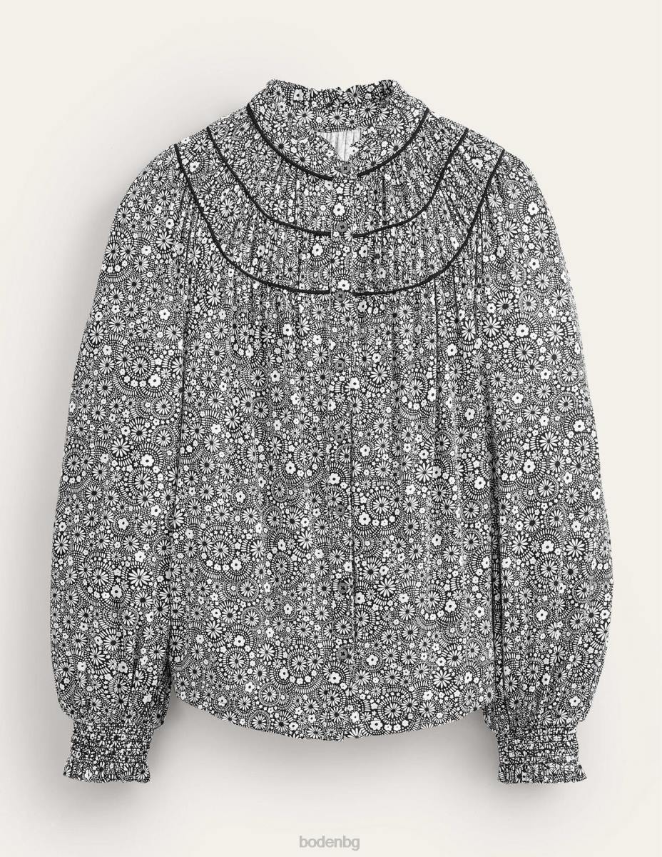 облекло Boden риза от джърси с нагъната форма черна и точкова маргаритка Жени LL681802